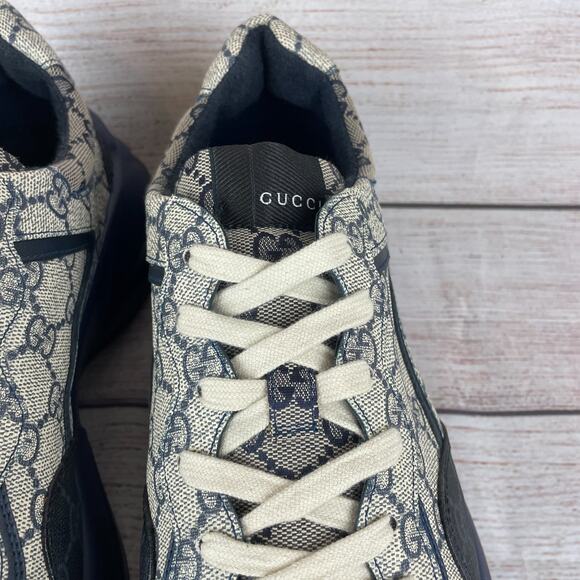 Gucci Rhyton GG Monogram Navy Blue Beige Mens Sz 6G US 6.5 Sneakers - Picture 11 of 16